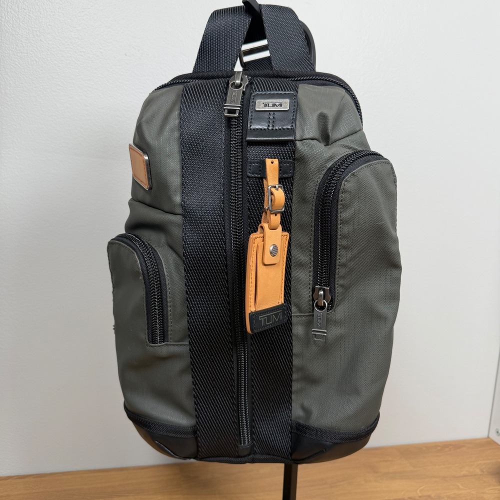 TUMI Alpha Bravo Monterey Sling Bag Olive Green Black Canvas Crossbody 222318MS